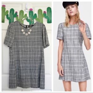 Zara Black White Plaid Gingham Jumper Shift Dress